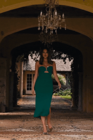 Stone Detail Strapless Knit Midi Dress