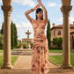 Toscana Ruched Floral Mesh Maxi Dress