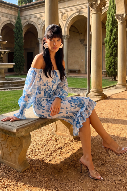 Azure Bloom Midi Dress - Blue