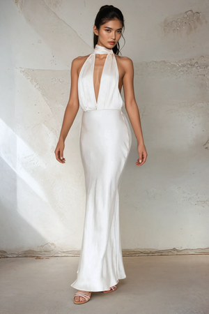 De Jour Halterneck Maxi Dress - Oyster