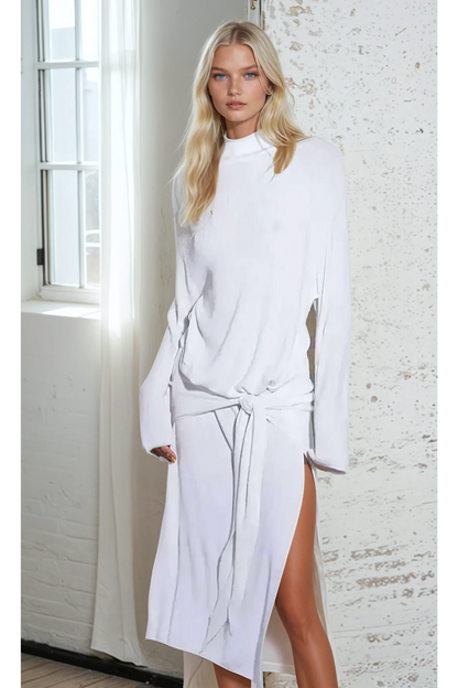 Winter Tie Knit Dress - White