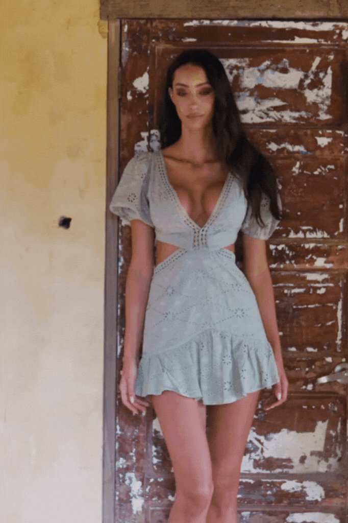 Isla Embroidered Cutout Mini Dress-Khaki