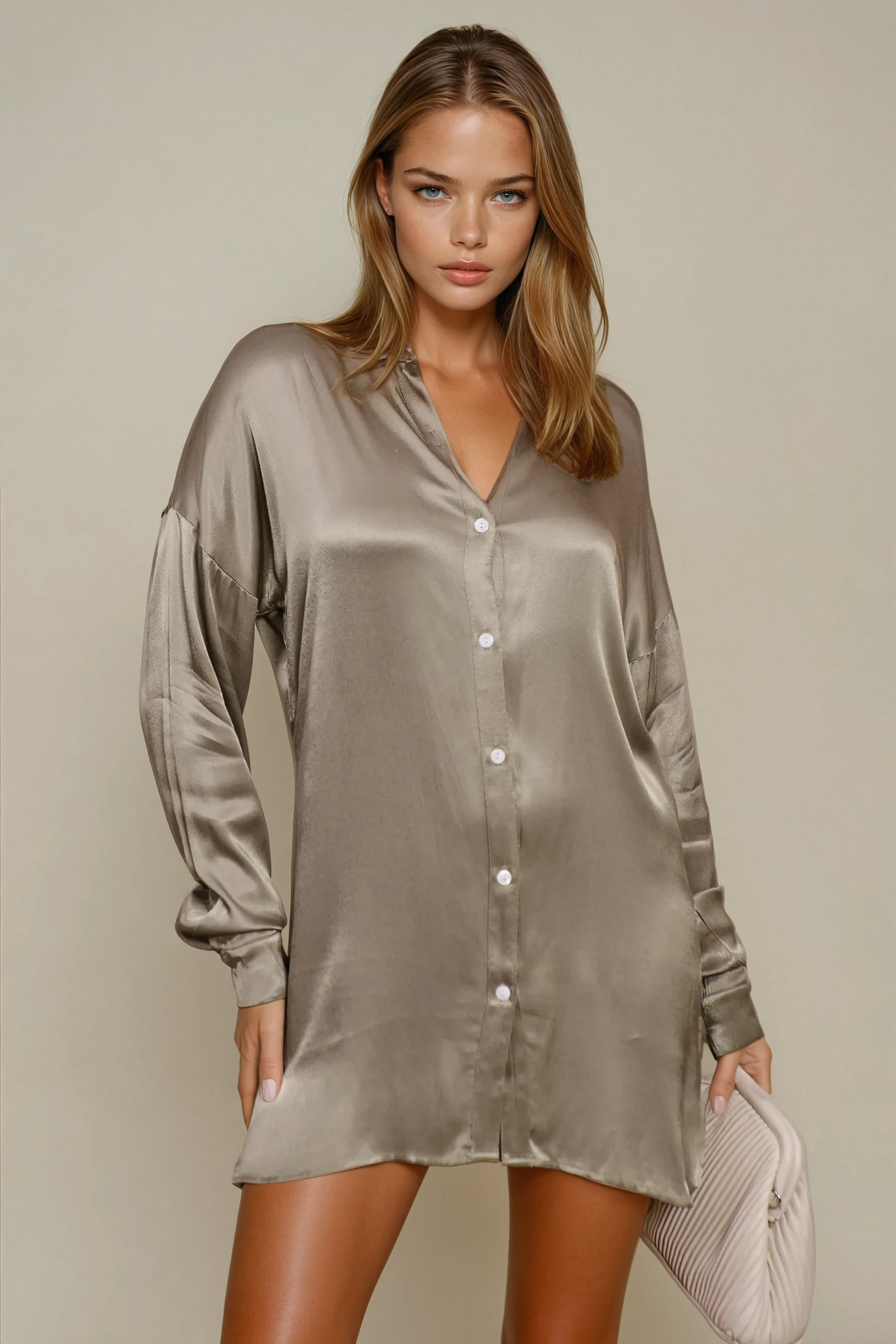 Celeste Satin Shirt Dress