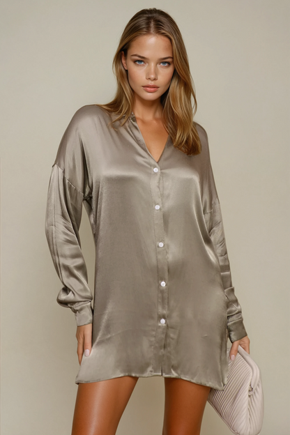 Celeste Satin Shirt Dress